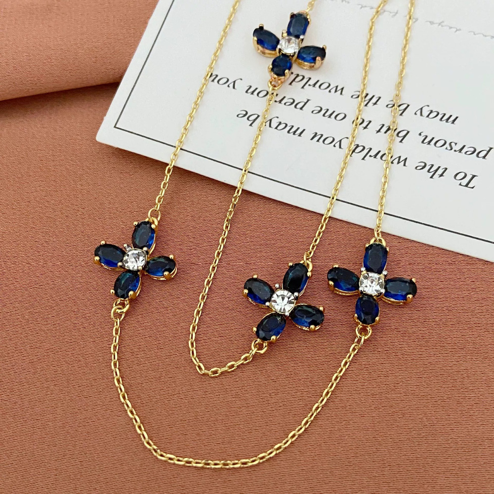 Tory Burch Zircon Flower Pendant Necklace Metal Chain